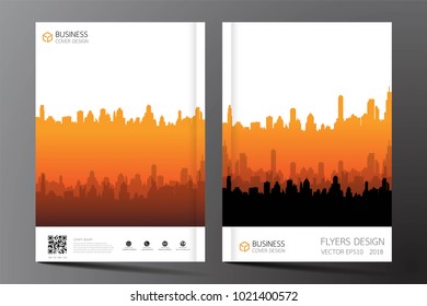 Business brochure flyer modern design. Cover book and magazine inspiration from buildings.Two sided orange and white on the gray background. Template A4 size vector illustration.