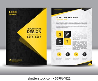 Business brochure flyer template in A4 size, Black and yellow Cover design, Annual report, magazine ads, catalog layout, vector illustration