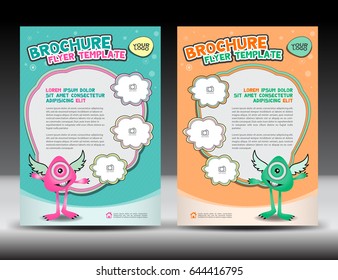 Business Brochure Flyer Template, Education Cover Design, Monster Cartoon Vector Illustration