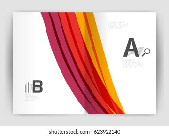 Business brochure flyer template, wave and line abstract background. Colorful curvy and wavy stripes on print template with sample text