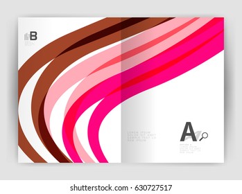Business brochure flyer template, wave and line abstract background. Colorful curvy and wavy stripes on print template with sample text