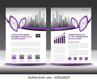 Business brochure flyer templater, Purple cover design, annual report, newsletter, ads, leaf vector
