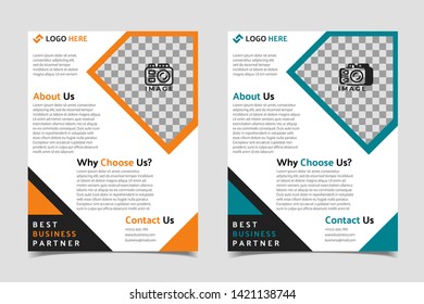 Business brochure and flyer vector design template with amber and cyan color abstract in US letter size layout suitable for business company poster, banner, and annual report