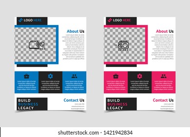 Business brochure and flyer vector design template with blue and pink square color abstract in US letter size layout suitable for business company poster, banner, and annual report