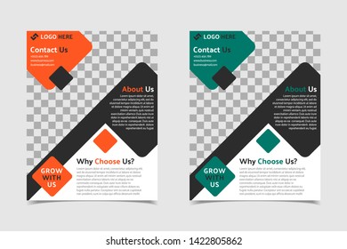 Business brochure and flyer vector design template with orange and teal diagonal color abstract in US letter size layout suitable for business company poster, banner, and annual report