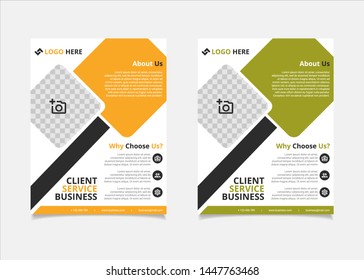 Business brochure and flyer vector design template with yellow and green diagonal  colour abstract in US letter size layout suitable for business company poster, banner, and annual report