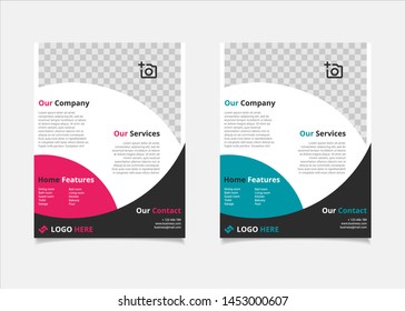 Business brochure and flyer vector design template with pink and cyan ellipse color abstract in US letter size layout suitable for business company poster, banner, and annual report