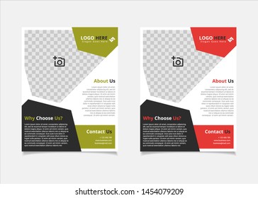 Business brochure and flyer vector design template with lime and red hexagonal colour abstract in US letter size layout suitable for business company poster, banner, and annual report