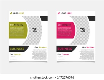 Business brochure and flyer vector design template with lime and pink eclipse colour abstract in US letter size layout suitable for business company poster, banner, and annual report