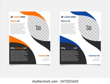 Business brochure and flyer vector design template with amber and blue ellipse colour abstract in US letter size layout suitable for business company poster, banner, and annual report