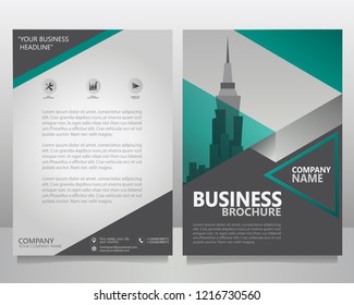 BUSINESS BROCHURE FLYER VECTOR TEMPLATE WITH A VECTOR CITY WALLPAPER ( neon blue metallic texture )