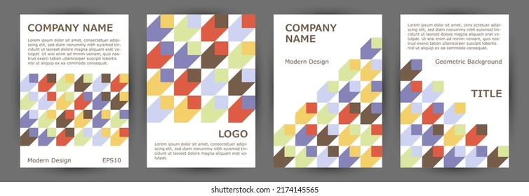 Business brochure front page mokup collection graphic design. Suprematism style material banner template collection Eps10. Mosaic geometric elements backdrop A4 cover design