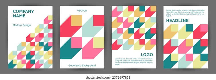 Business brochure front page mokup collection geometric design. Suprematism style material poster mockup collection vector. Tile geometric elements backdrop vertical cover design