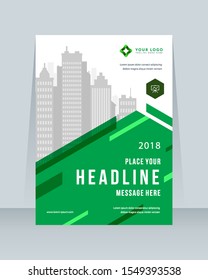 Business brochure, green color flyer, template in a4 size. Book, magazine, corporate presentation, annual report, poster, banner