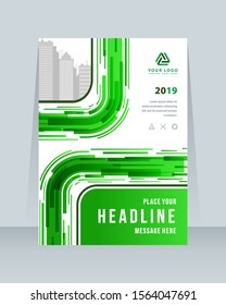 Business brochure, green color flyer, template in a4 size. Book, magazine, corporate presentation, annual report, poster, banner