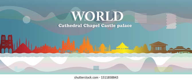 Business brochure modern design tourism, cathedral, chapel, castle, palace, Landmarks of world and tourism, Travelling the world with paper cut origami style for travel poster, Vector illustration.