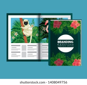 business brochure and notebooks with tropical style