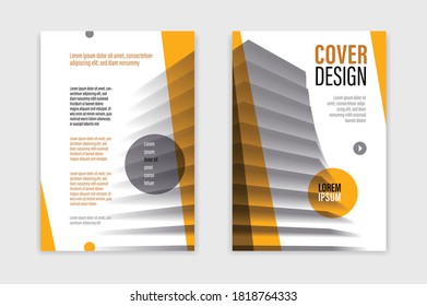 Business brochure with office building structure vector template, front and back pages, modern flyer leaflet or annual report, cover or presentation A4 format corporate trendy style.