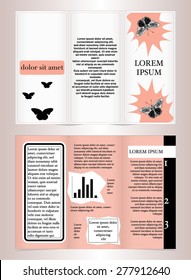The business brochure with patterned butterfly and decorative abstract elements. The black, white and one more color for your card.