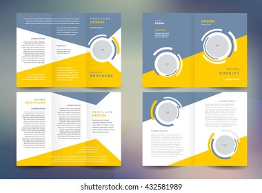 Business brochure set design template folder booklet tri-fold geometric abstract circle, color yellow grey