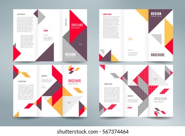 Business brochure set design template folder booklet tri-fold triangles geometric abstract