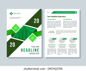 Business Brochure Template For Annual Report. Flyer And Magazine, Green Layout Abstract Background