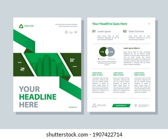 Business brochure template for annual report. Flyer and magazine, green layout abstract background