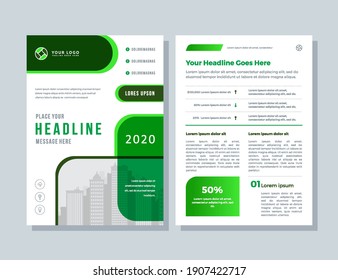 Business brochure template for annual report. Flyer and magazine, green layout abstract background