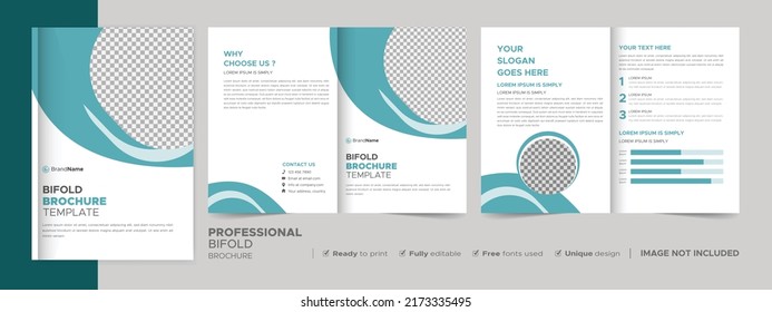 Plantilla de folleto de negocio en diseño de biplicidad. Folleto de diseño corporativo con forma de imagen reemplazable.