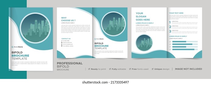 Plantilla de folleto de negocio en diseño de biplicidad. Folleto de diseño corporativo con forma de imagen reemplazable.