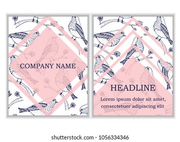 Business brochure template with birds pattern. Vector illustration