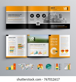 Business brochure template design with city view. Cover layout and infographics
