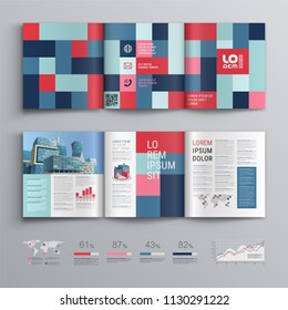 Business brochure template design with color squares. Cover layout and infographics