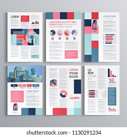 Business brochure template design with color squares. Cover layout and infographics