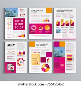 Business brochure template design with color squares. Cover layout and infographics