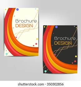 Business brochure template design with colorful flowing wavy elements, circles (dots) and lines. Vector illustration, A4 size