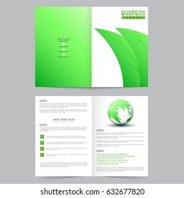 Business Brochure, Template design with green leaves and earth globe, Ecology concept.