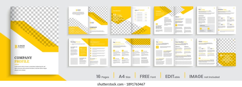 Business brochure template design, orange company profile template layout.