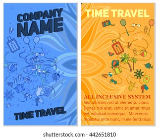 Business brochure template design. Vector flyer layout with elements Doodle magazine, cover, poster design. summer rest