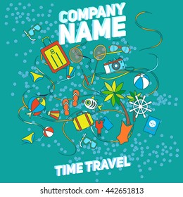 Business brochure template design. Vector flyer layout with elements Doodle magazine, cover, poster design. summer rest