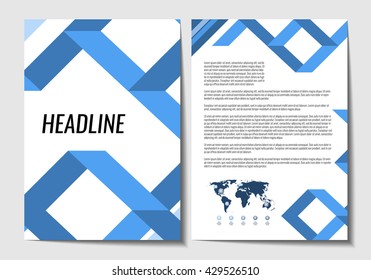 Business brochure template design with world map infographics element. Annual report, presentation, book cover or flyer. Stock vector.