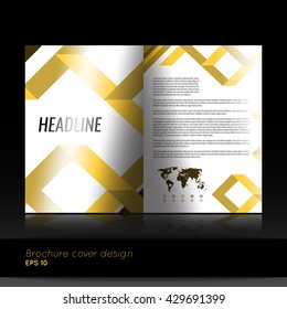 Business brochure template design with world map infographics element. Annual report, presentation, book cover or flyer. Stock vector.