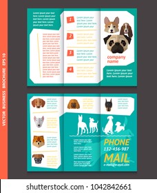 Business brochure template with face of dogs, vector design. Eps 10. Can be used for pet shop.