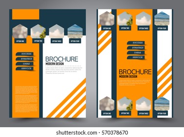 Business brochure template. Flyer design. Annual report coverÑ? Booklet for education, advertisement, presentation, magazine page. a4 size vector illustration. Blue and orange color.