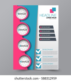 Business brochure template. Flyer design. Annual report cover. Booklet for education, advertisement, presentation, magazine page. a4 size vector illustration. Pink and blue color.