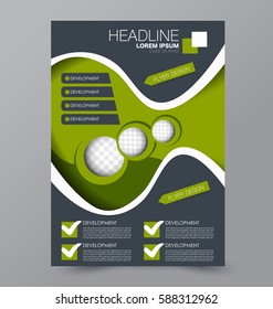 Business brochure template. Flyer design. Annual report cover. Booklet for education, advertisement, presentation, magazine page. a4 size vector illustration. Green and grey color.
