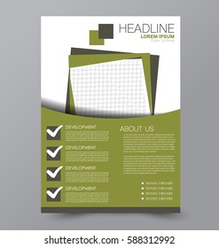 Business brochure template. Flyer design. Annual report cover. Booklet for education, advertisement, presentation, magazine page. a4 size vector illustration. Green color.