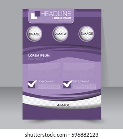 Business brochure template. Flyer design. Annual report cover. Booklet for education, advertisement, presentation, magazine page. a4 size vector illustration. Purple color