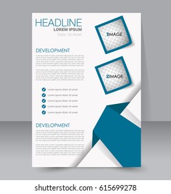 Business brochure template. Flyer design. Annual report cover. Booklet for education, advertisement, presentation, magazine page. a4 size vector illustration. Blue color.