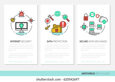 Business Brochure Template. Internet Security Data Protection Linear Thin Vector Icons